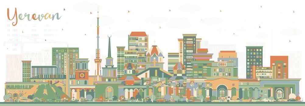 Yerevan Armenia City Skyline with Color Buildings. Yerevan Cityscape with Landmarks. Business Travel and Tourism Concept with Historic Architecture. vector