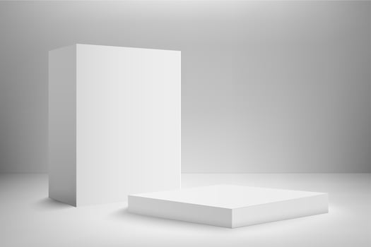 Abstract 3D realistic white empty square podium. Minimal scene for product display presentation. Award ceremony concept. Abstract scene with podium vector