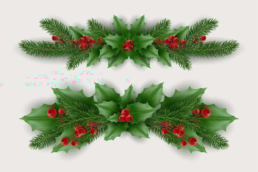 Christmas garland of tree branches, berries. Realistic looking Christmas tree branches decorated with berries and leaves vector