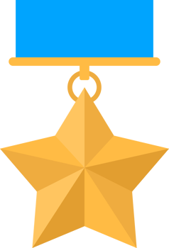 Gold star medal with blue ribbon png