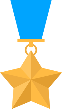 Gold star medal with blue ribbon png