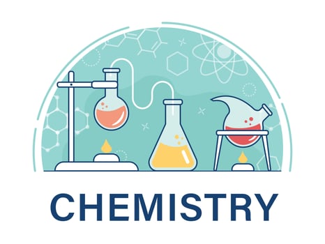 Chemical experience in the laboratory. Scientific experiment, research. Flat vector illustration