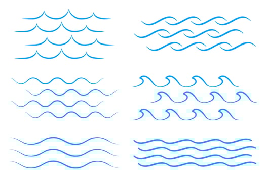 Sea wave icon set. Collection of thin line waves. Flat vector illustration