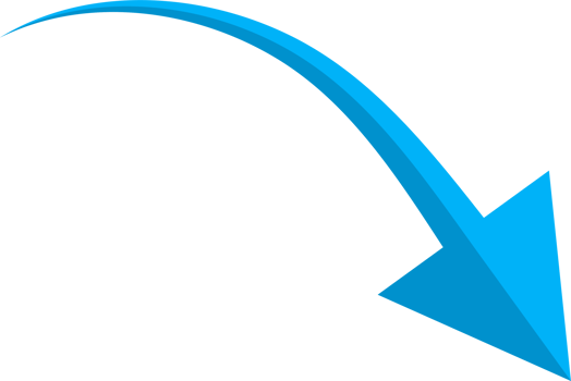 Hand drawn blue curved arrow shape in doodle style png