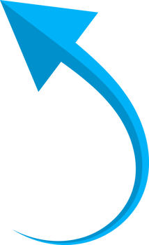 Hand drawn blue curved arrow shape in doodle style png