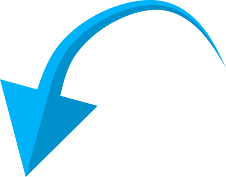 Hand drawn blue curved arrow shape in doodle style png