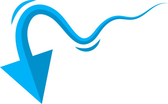 Hand drawn blue curved arrow shape in doodle style png