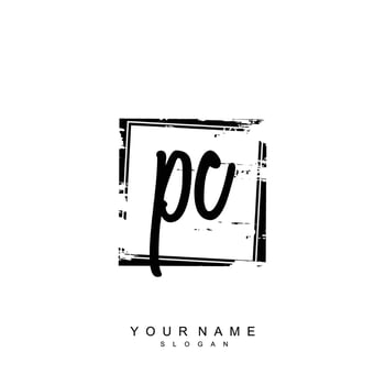Initial PC Monogram with Grunge Template Design vector