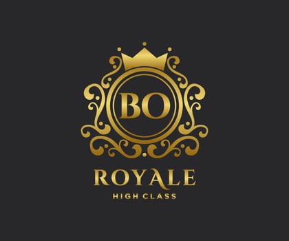 Golden Letter BO template logo Luxury gold letter with crown. Monogram alphabet . Beautiful royal initials letter. vector