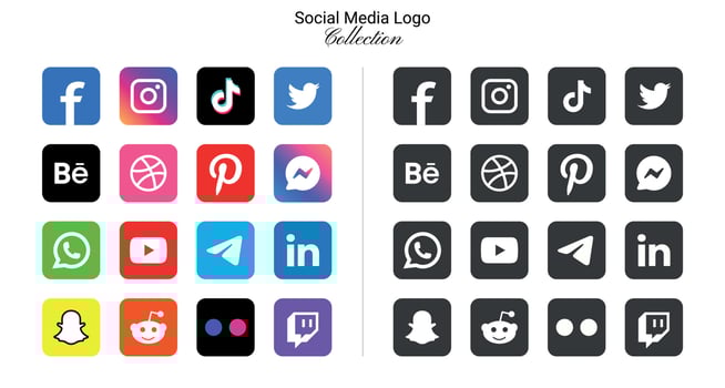Popular social network logo icons facebook instagram youtube pinterest and etc logo icons, social media icons vector
