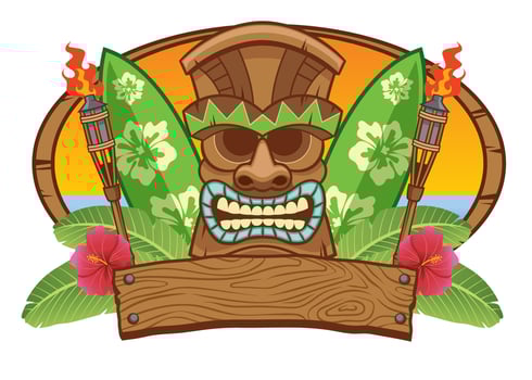 tiki mask with surfing board vector