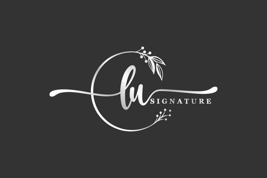 luxury signature initial lu logo design isolated leaf and flower vector