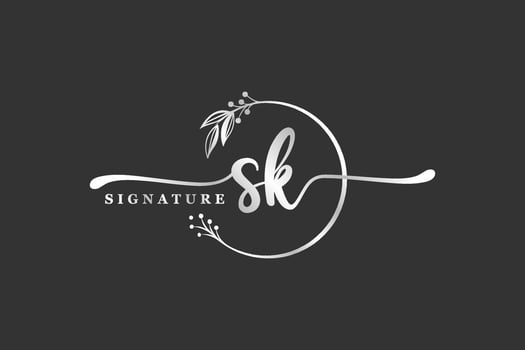 luxury signature initial sk logo design isolated leaf and flower vector