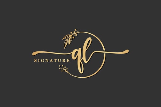 luxury signature initial ql logo design isolated leaf and flower vector