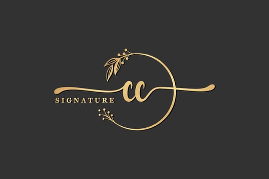 luxury signature initial cc logo design isolated leaf and flower vector