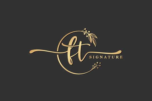 luxury signature initial ft logo design isolated leaf and flower vector
