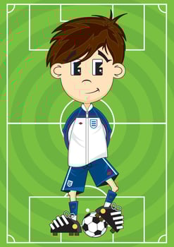 Cute Cartoon England Football Soccer Player on Pitch - Sports Illustration vector