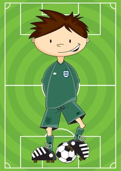Cute Cartoon Football Soccer Goalkeeper on Pitch - Sports Illustration vector