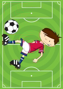 Cute Cartoon Football Soccer Player on Pitch - Sports Illustration vector