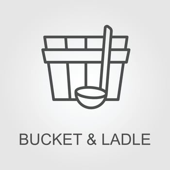 Sauna thin line icon. Bucket, hot steam, ladle isolated outline sign. Fitness, wellness, spa salon, resort concept. Vector illustration symbol element for web design and apps