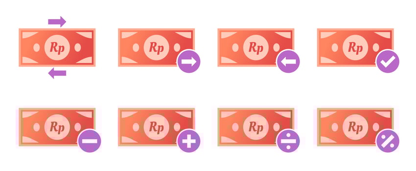 Indonesian Rupiah Money Transaction Icon Set vector
