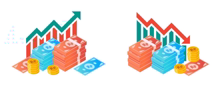Indonesian Rupiah Fluctuation with Money Bundle Illustrations vector
