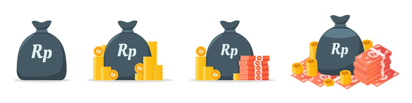 Indonesian Rupiah Money Bag Icon Set vector