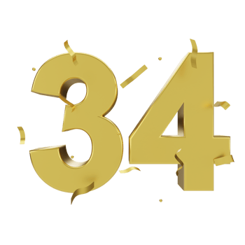 gold 34 number with confetti png