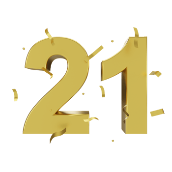 gold 21 number with confetti png