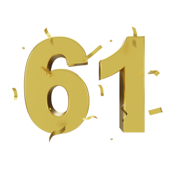 gold 61 number with confetti png