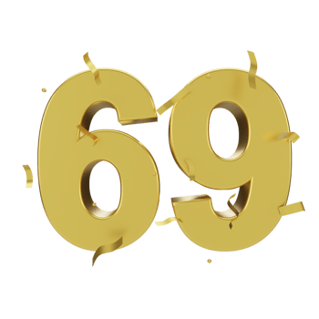 gold 69 number with confetti png
