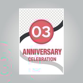 03 years anniversary vector invitation card Template of invitational for print on gray background