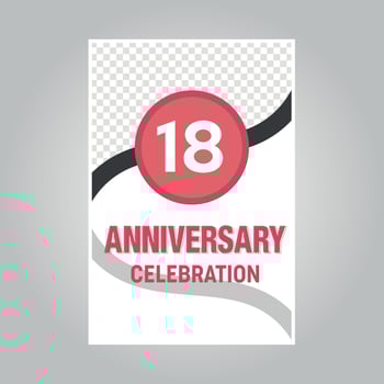 18 years anniversary vector invitation card Template of invitational for print on gray background