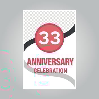 33 years anniversary vector invitation card Template of invitational for print on gray background