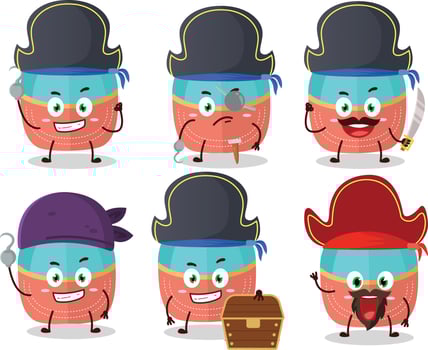 Cartoon character of hat with various pirates emoticons vector