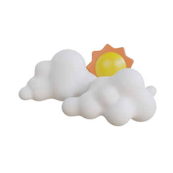 Cloudy with sun. Sunny day concept. 3d Sun with clouds. Weather icon png