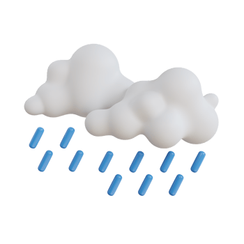 3D Weather Icon of Rain. white cloud with blue rain drops on it. Rain cloud with water drops png