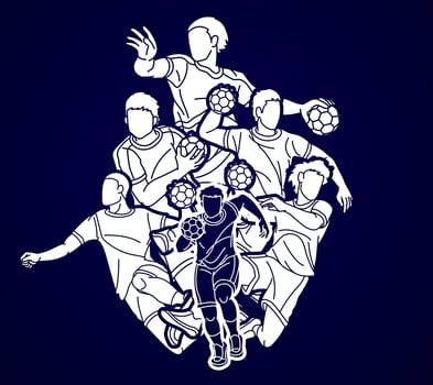 Silhouette Group of Handball Sport Male Players Team Mix Action Cartoon Graphic Vector