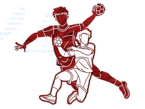 Group of Handball Sport Male Players Team Mix Action Cartoon Graphic Vector