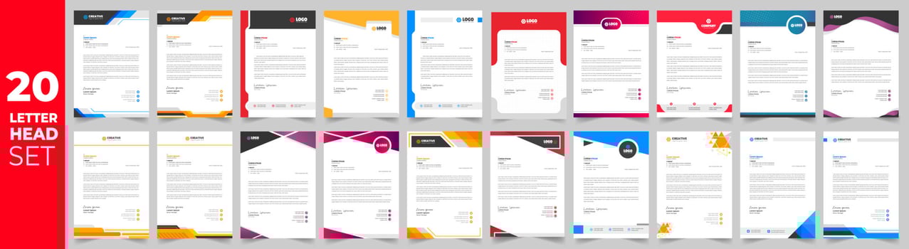 corporate business proposal letterhead design template set with green, red, blue and yellow color. business letterhead mega set. business letter head mega bundle. vector