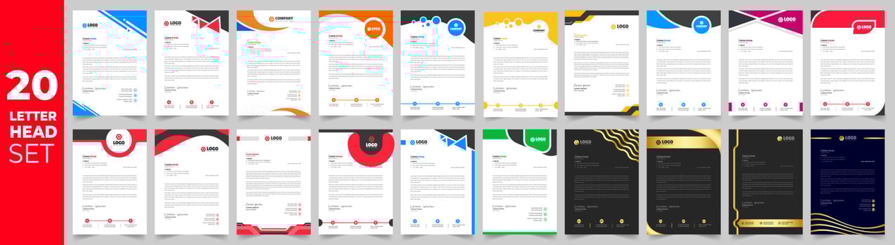 corporate business proposal letterhead design template set with green, red, blue and yellow color. business letterhead mega set. business letter head mega bundle. vector