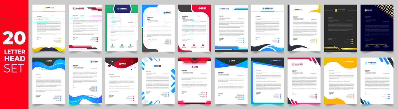 corporate business proposal letterhead design template set with green, red, blue and yellow color. business letterhead mega set. business letter head mega bundle. vector