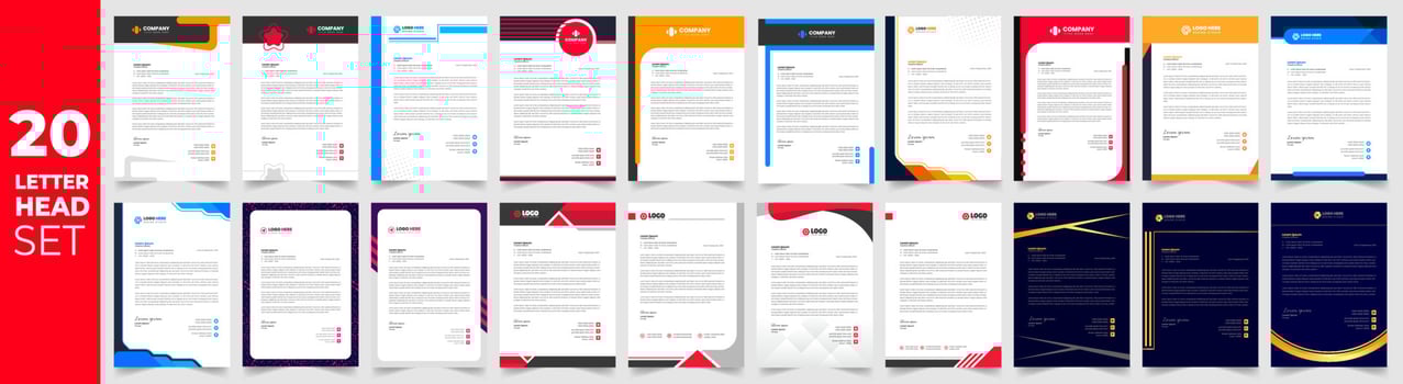 corporate business proposal letterhead design template set with green, red, blue and yellow color. business letterhead mega set. business letter head mega bundle. vector