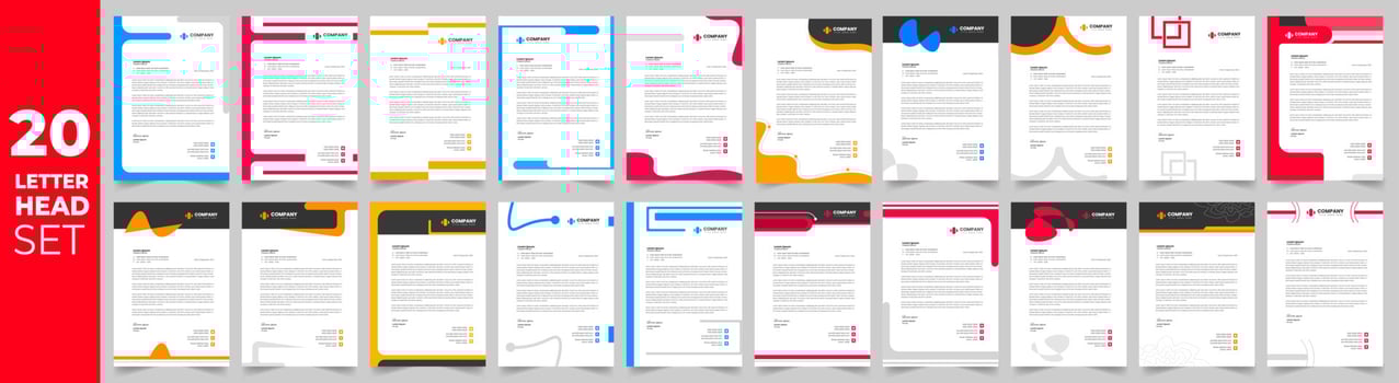 corporate business proposal letterhead design template set with green, red, blue and yellow color. business letterhead mega set. business letter head mega bundle. vector