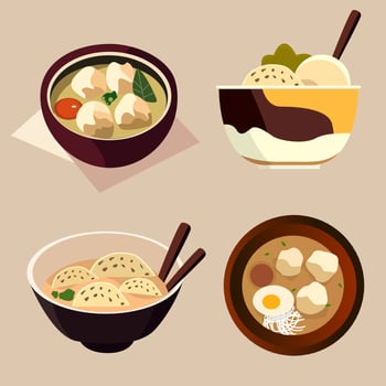 A cartoon of four bakso food traditional indonesian food vector