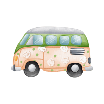 Watercolor classic van, summer element on beach, Summer illustration png
