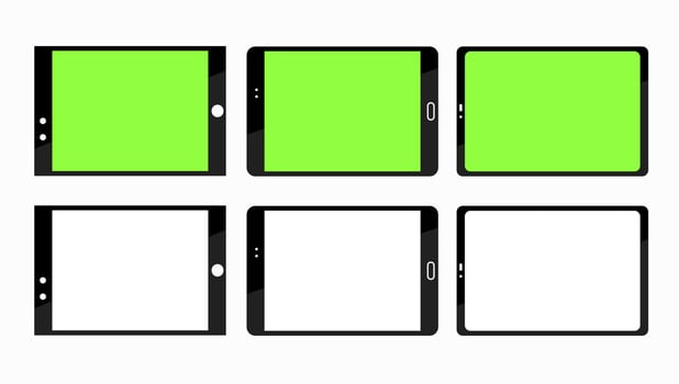 various types of vector tablets. with black and greenscreen on the screen