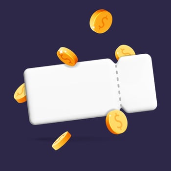 3d vector mockup template white empty sale discount coupons with flying gold dollar coins symbol design banner
