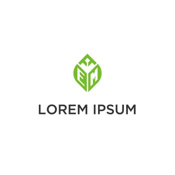 EM monogram with leaf logo design ideas, creative initial letter logo with natural green leaves vector