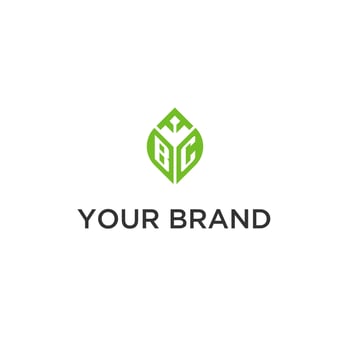 BC monogram with leaf logo design ideas, creative initial letter logo with natural green leaves vector